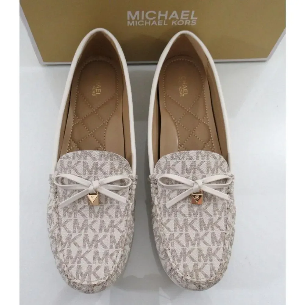 Michael Kors Juliette Moccasin Driver Flat Shoes MK Signature Vanilla Size 7.5